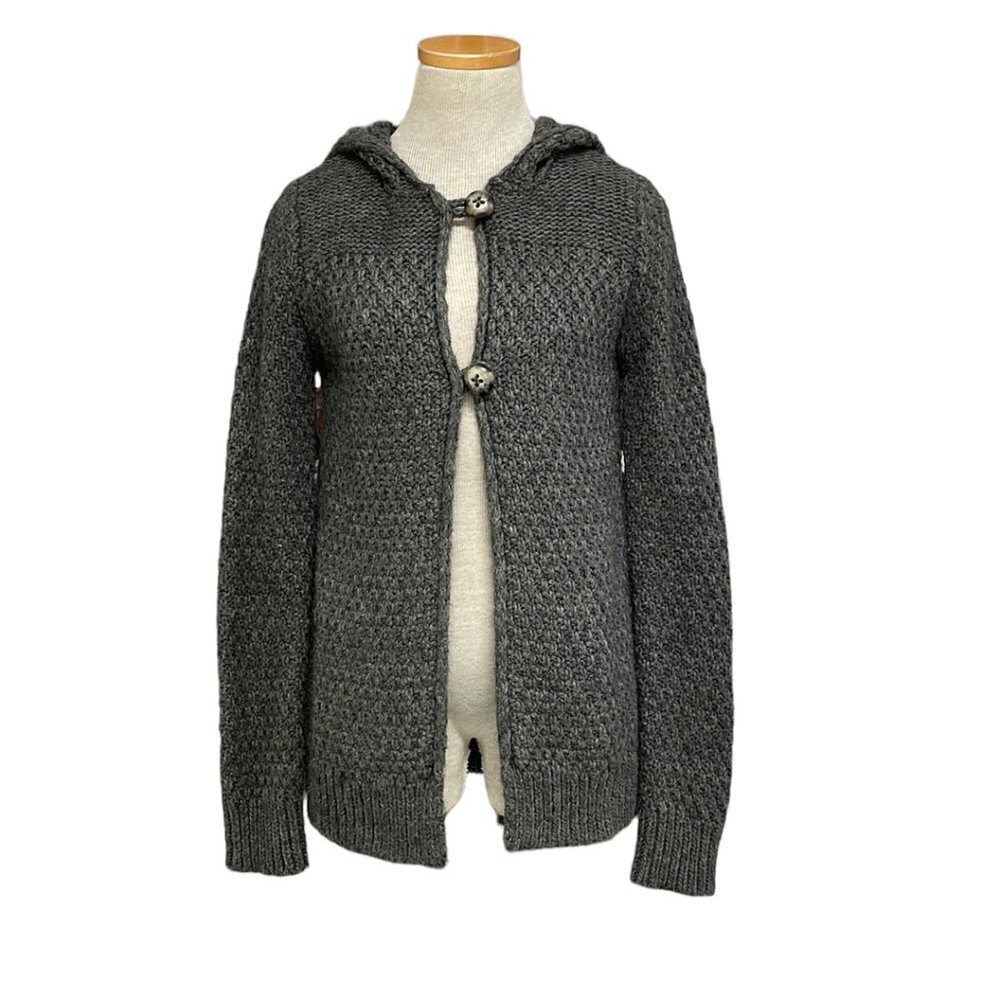 Elisabetta Collection Sweater Cardigan Coatigan Hood Button Knit Gray Size Small